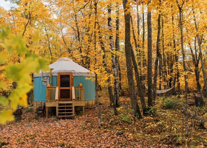 Pitching a Colorado Yurt on a wooden deck
