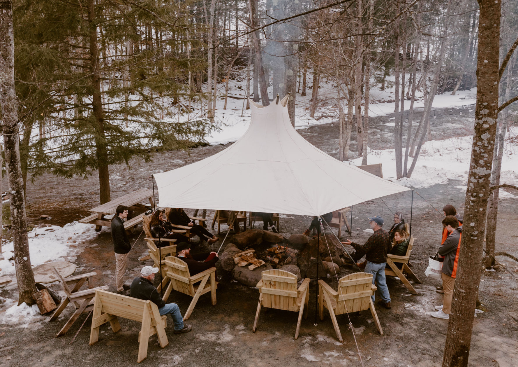 Crown Firetent canvas tent with a wood stove in the Colorado backcountry